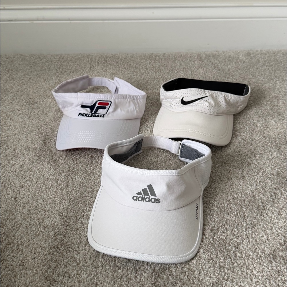 Lot of 3 White Visors Fila Adidas and Nike